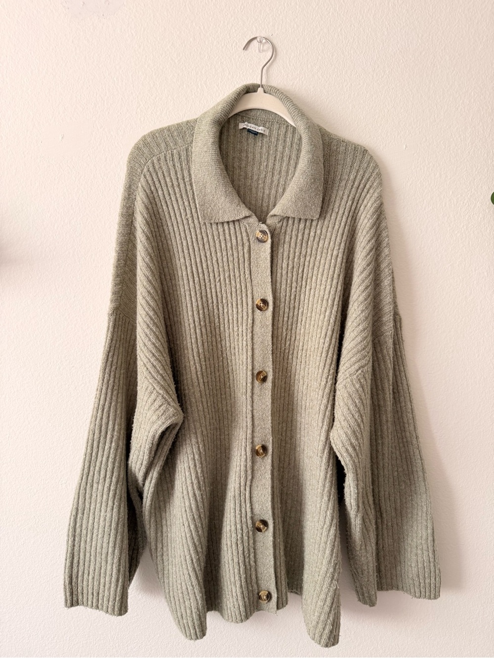 American Eagle Outfitters Oversized Ribbed Button-Up Cardigan - Sage Green